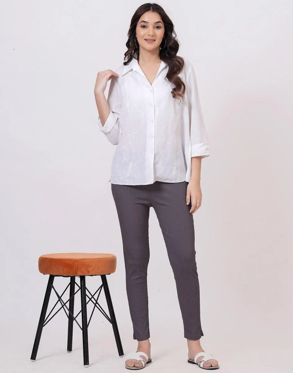 Satrangi Women's Grey Viscose Ribbed Lycra Trouser