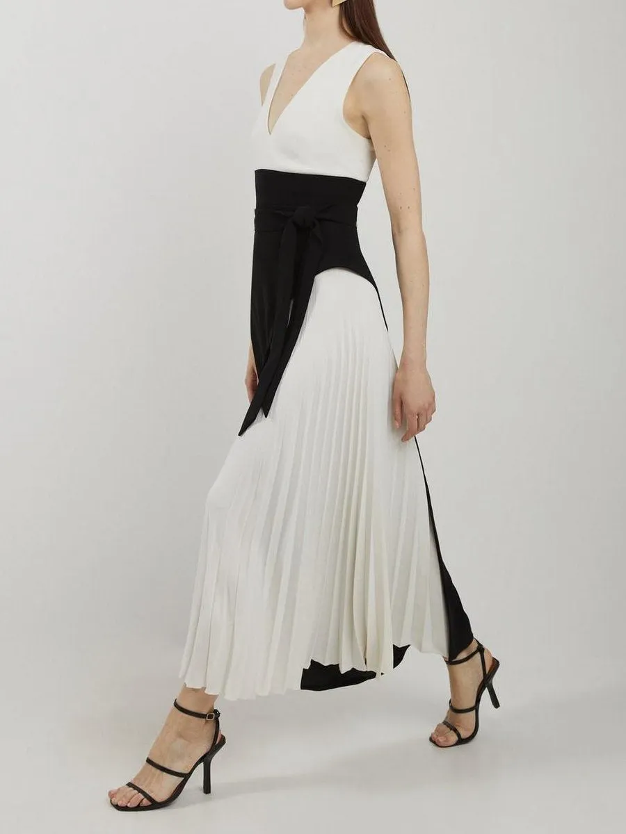 Sexy Sleeveless Deep V Neck Patchwork Pleated Dress