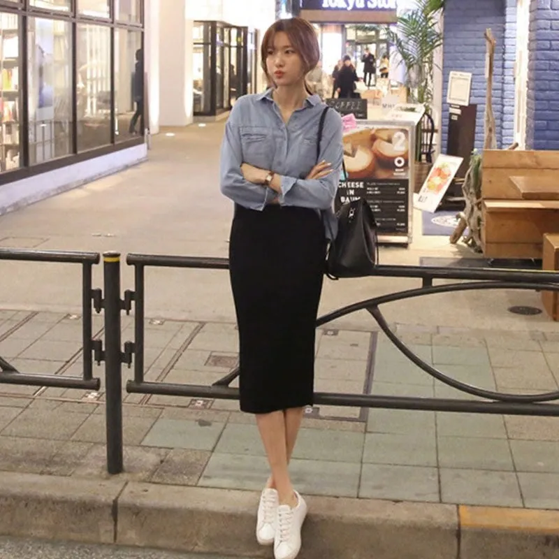 Splitted Skirt Summer Women Hip Flattering Elegant Slim Look OL Skirt