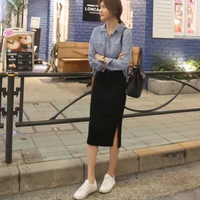 Splitted Skirt Summer Women Hip Flattering Elegant Slim Look OL Skirt