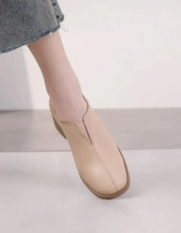 Spring Summer Leather Chunky Heels