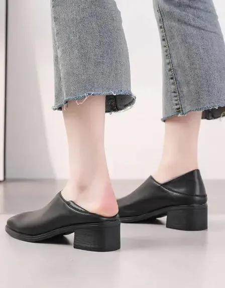 Spring Summer Leather Chunky Heels