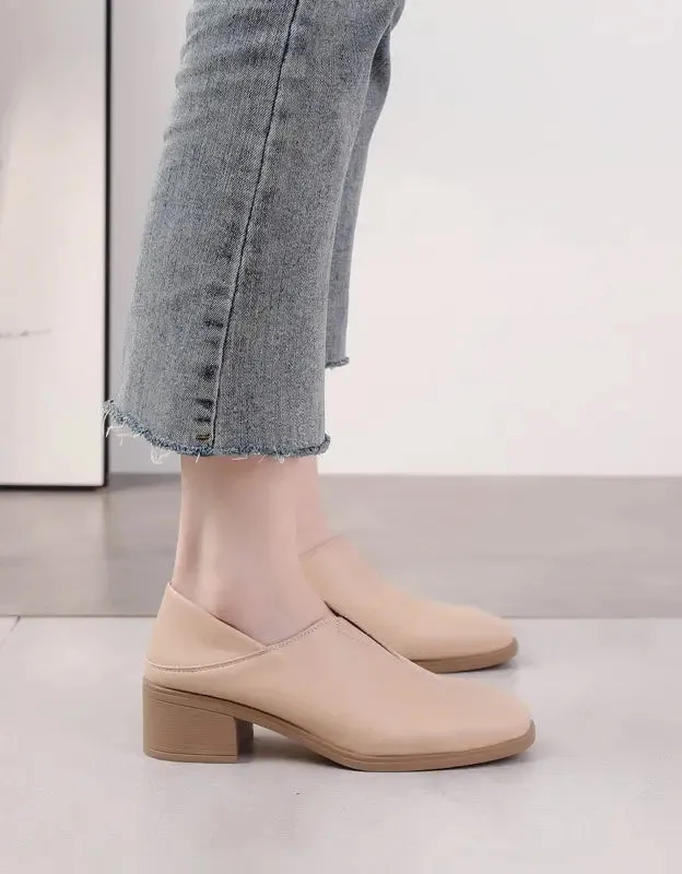 Spring Summer Leather Chunky Heels