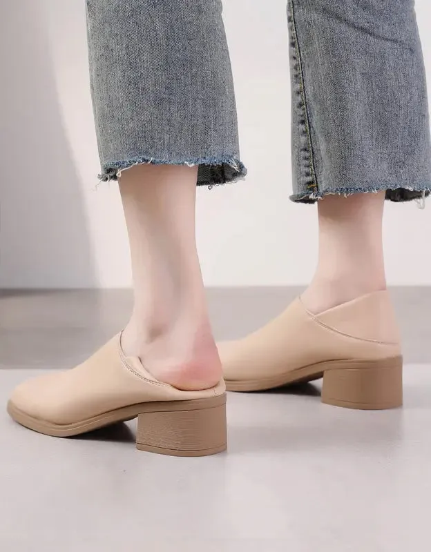 Spring Summer Leather Chunky Heels