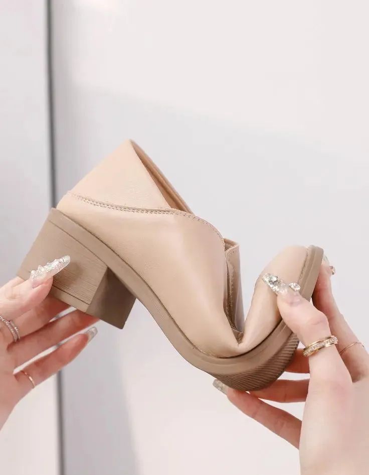 Spring Summer Leather Chunky Heels