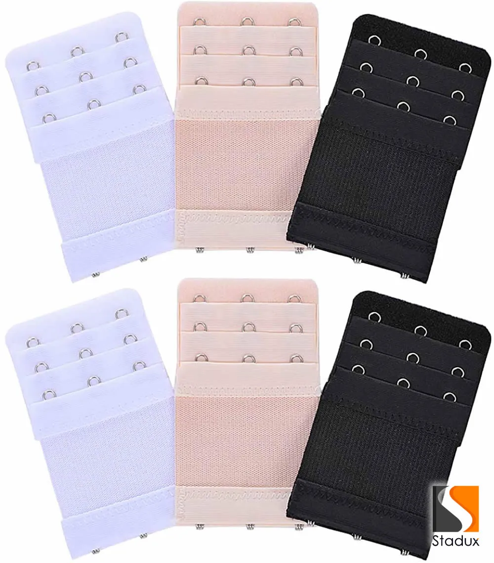 Stadux Bra Extenders 3 Hooks / 2 Hooks Extensions for Women, Stretchy Bra Strap Extender Black/Beige/White