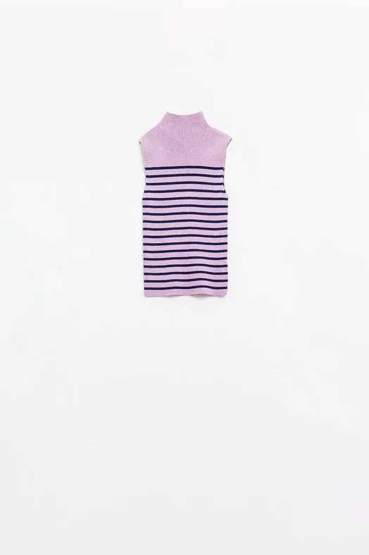 Striped Turtle Neck Tank Top in Lavander