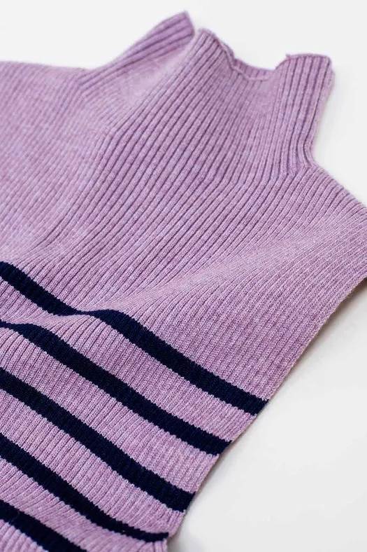 Striped Turtle Neck Tank Top in Lavander