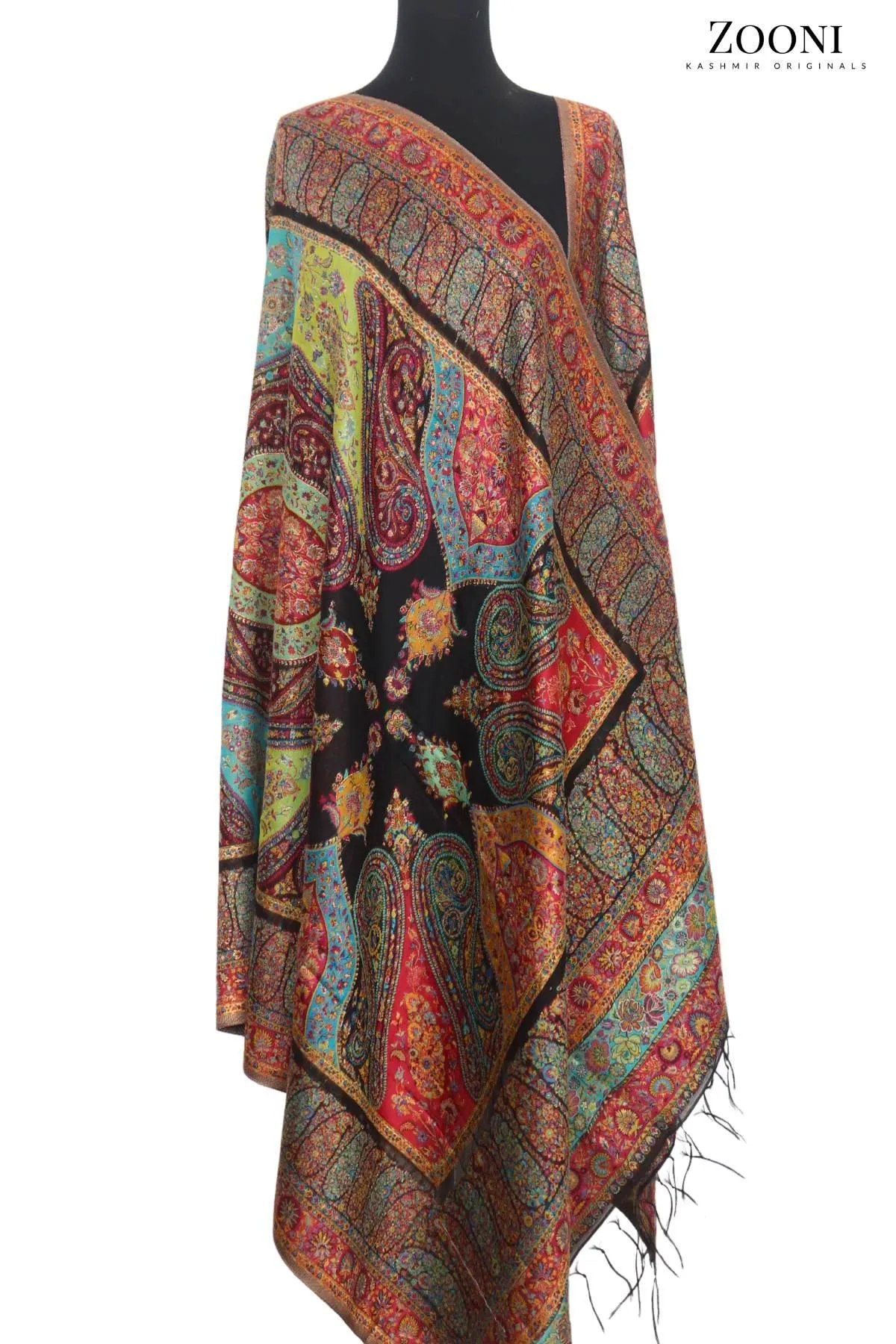 Superfine Kaani Jaamawar Silk Summer Shawl - Black