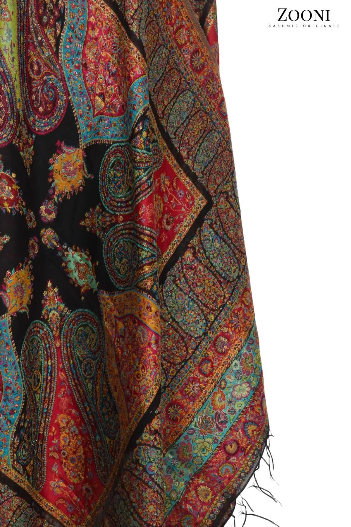 Superfine Kaani Jaamawar Silk Summer Shawl - Black