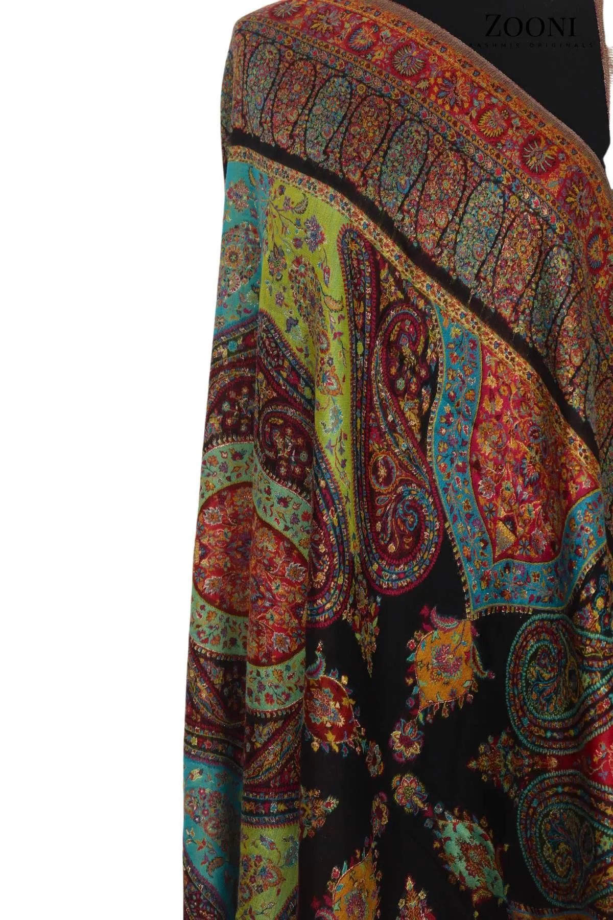Superfine Kaani Jaamawar Silk Summer Shawl - Black
