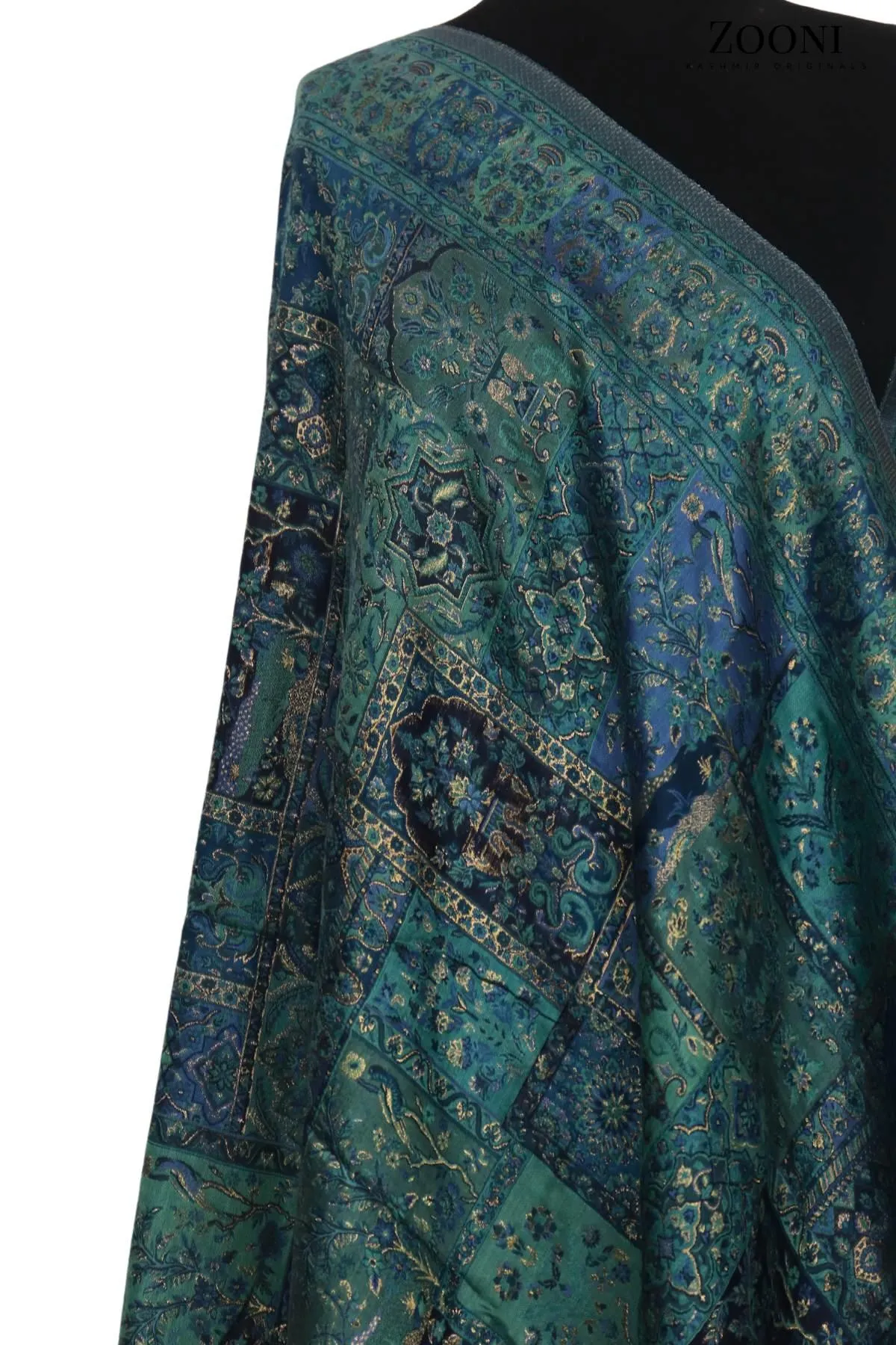 Superfine Kaani Jaamawar Silk Summer Shawl - Blue/Green