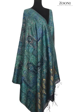 Superfine Kaani Jaamawar Silk Summer Shawl - Blue/Green