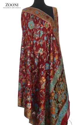 Superfine Kaani Jaamawar Silk Summer Shawl - Floral Merlot