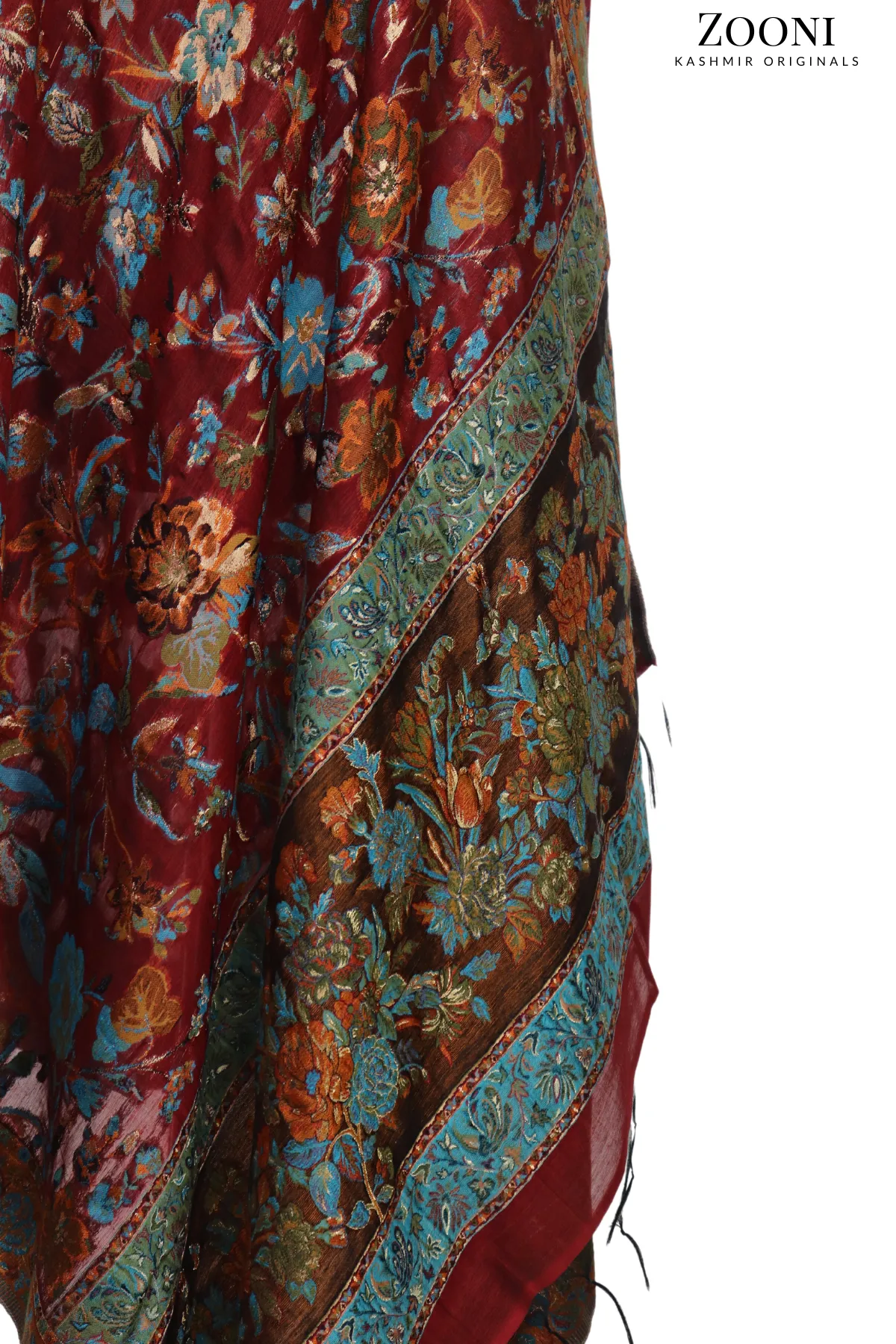 Superfine Kaani Jaamawar Silk Summer Shawl - Floral Merlot