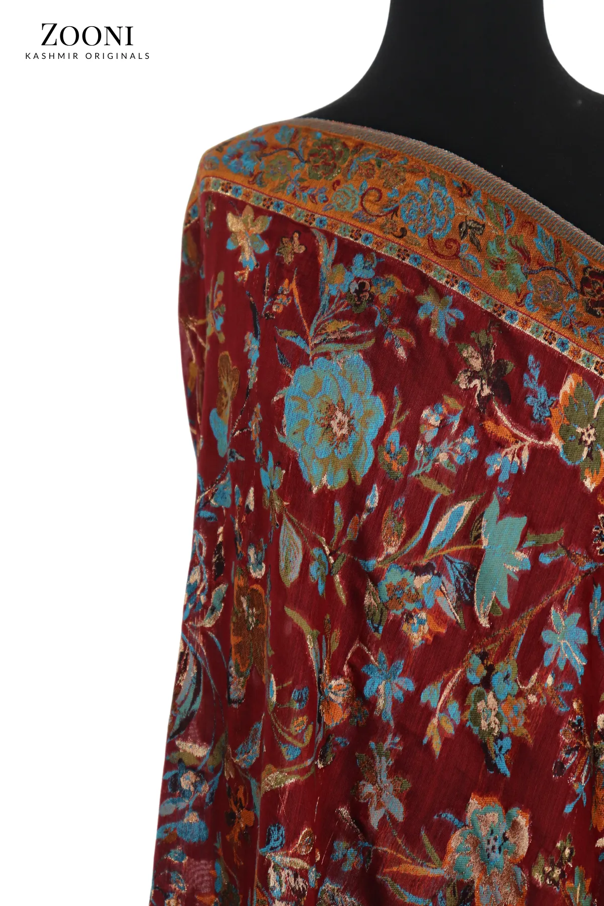Superfine Kaani Jaamawar Silk Summer Shawl - Floral Merlot