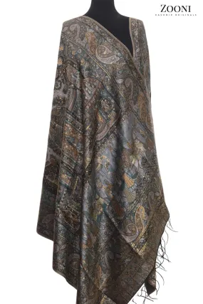 Superfine Kaani Jaamawar Silk Summer Shawl - Grey Mughlia