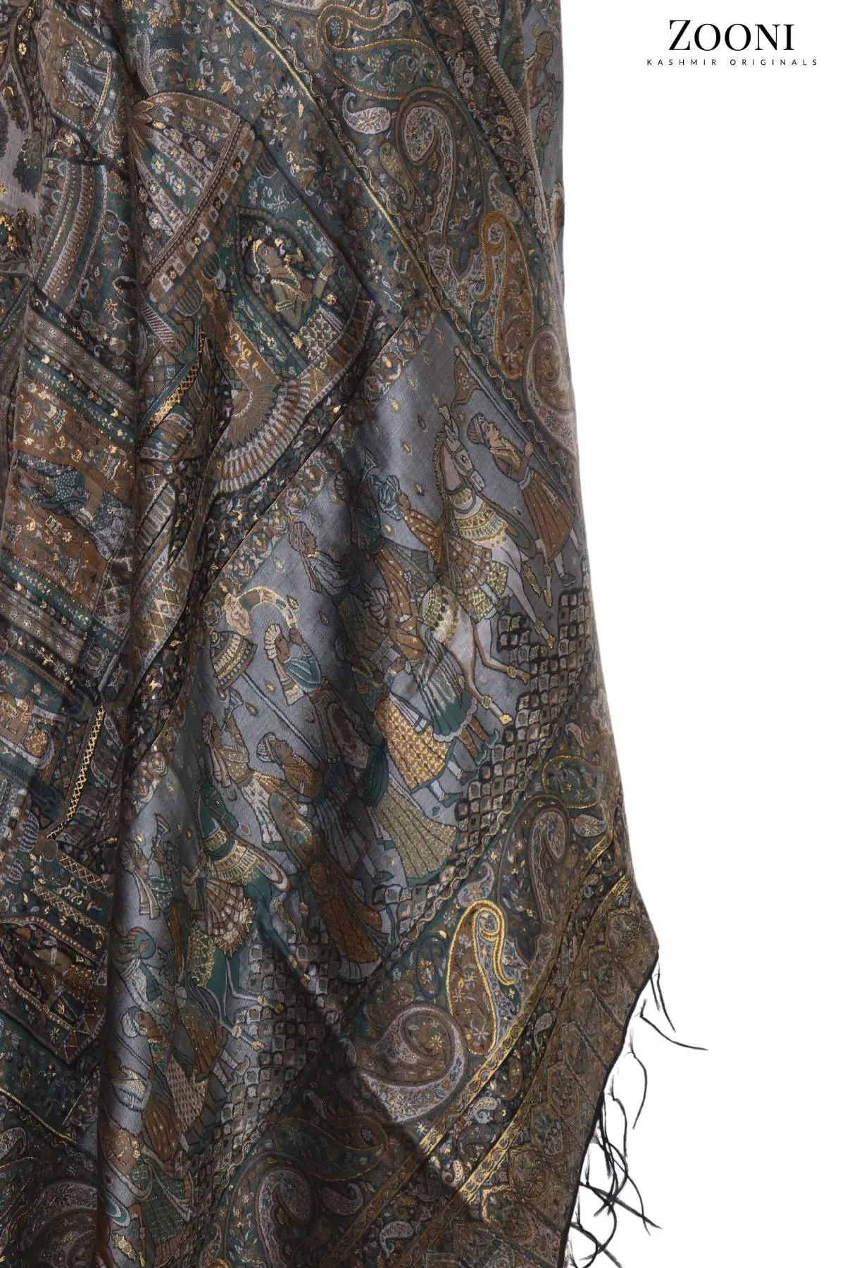 Superfine Kaani Jaamawar Silk Summer Shawl - Grey Mughlia
