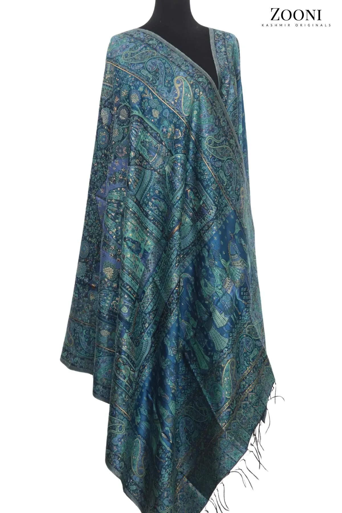 Superfine Kaani Jaamawar Silk Summer Shawl - Mughlia Blue