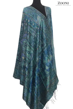 Superfine Kaani Jaamawar Silk Summer Shawl - Mughlia Blue
