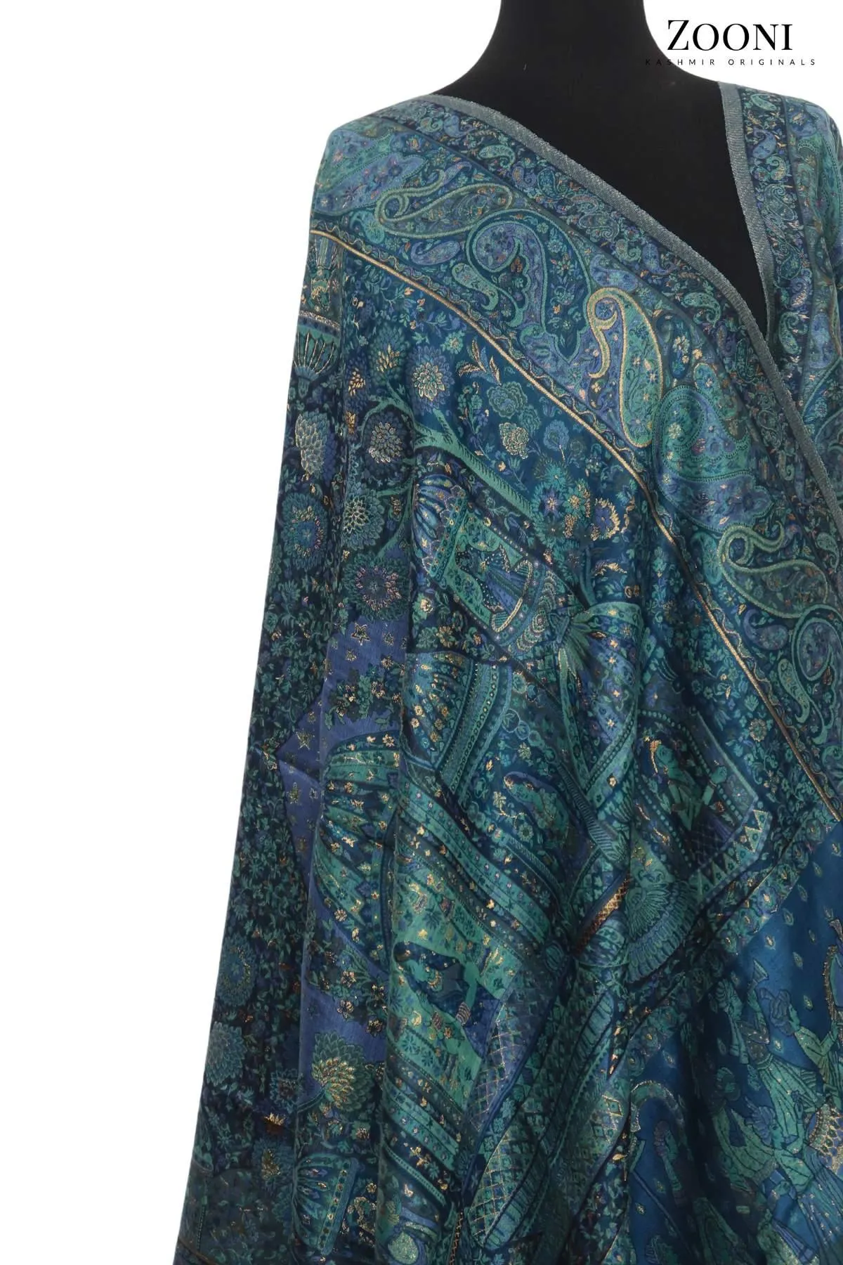 Superfine Kaani Jaamawar Silk Summer Shawl - Mughlia Blue