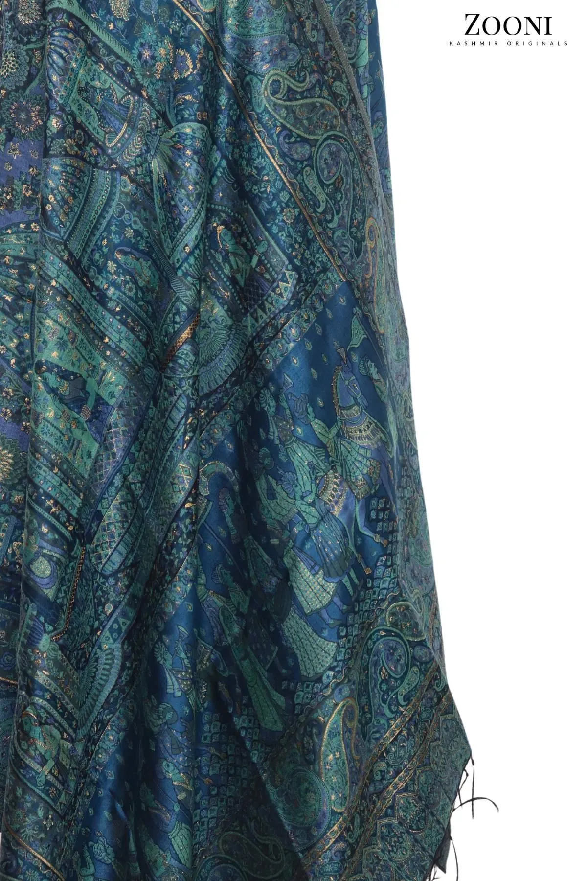 Superfine Kaani Jaamawar Silk Summer Shawl - Mughlia Blue