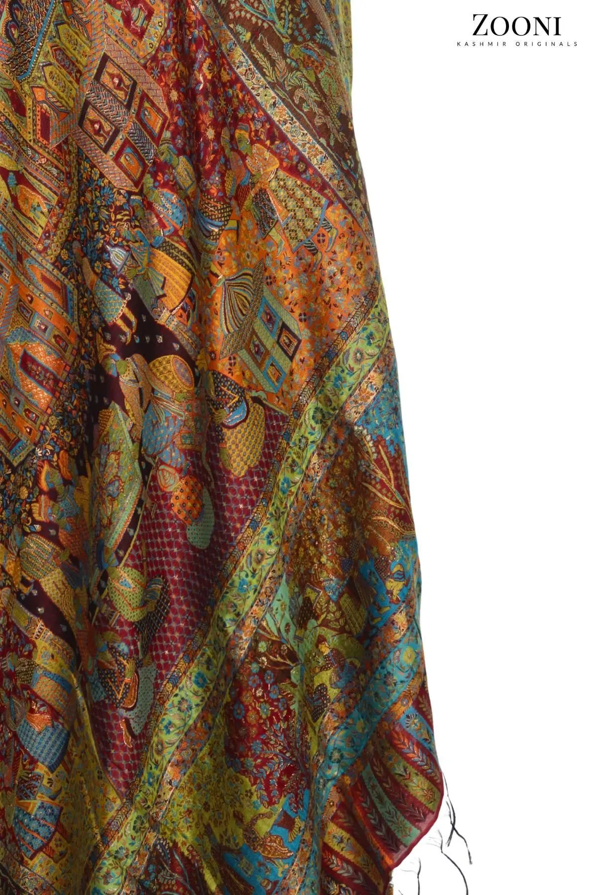 Superfine Kaani Jaamawar Silk Summer Shawl - Mughlia Red