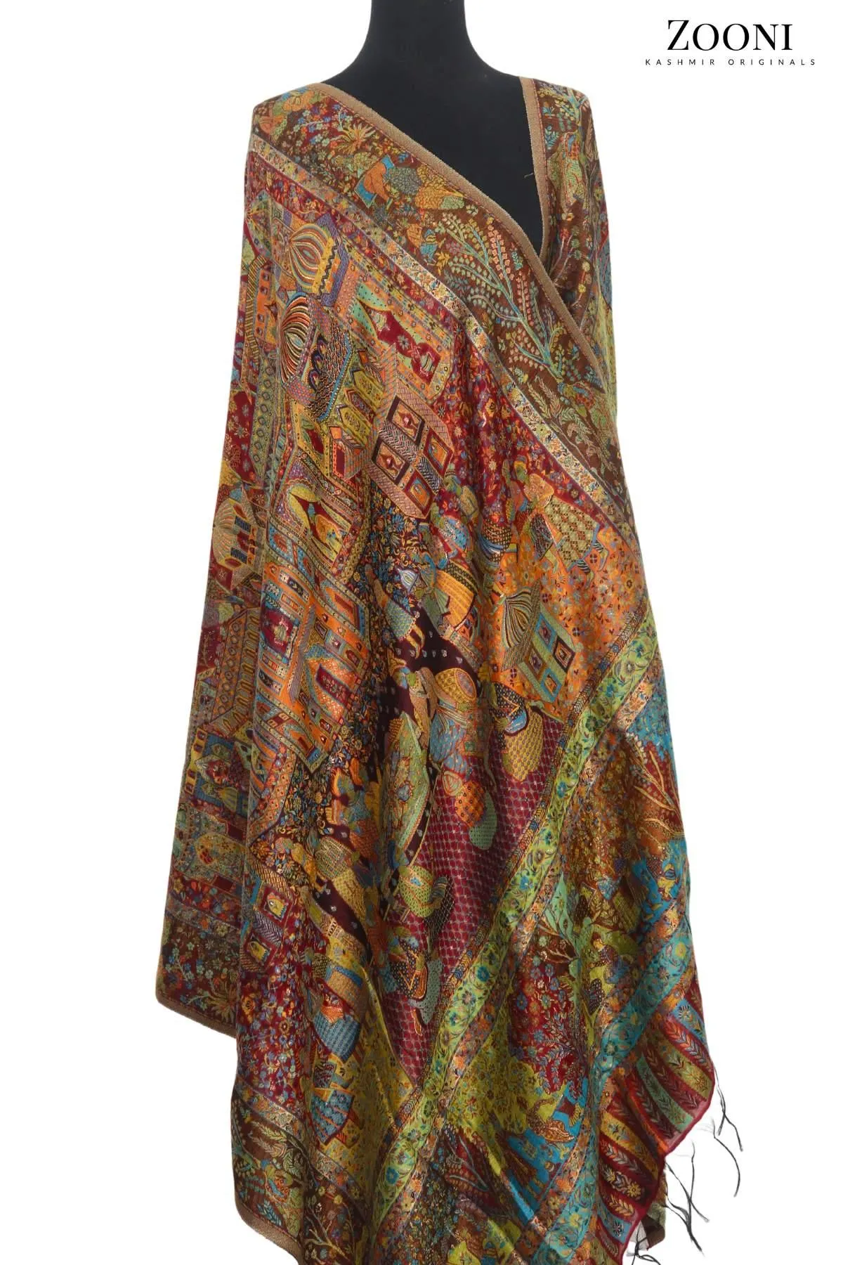 Superfine Kaani Jaamawar Silk Summer Shawl - Mughlia Red