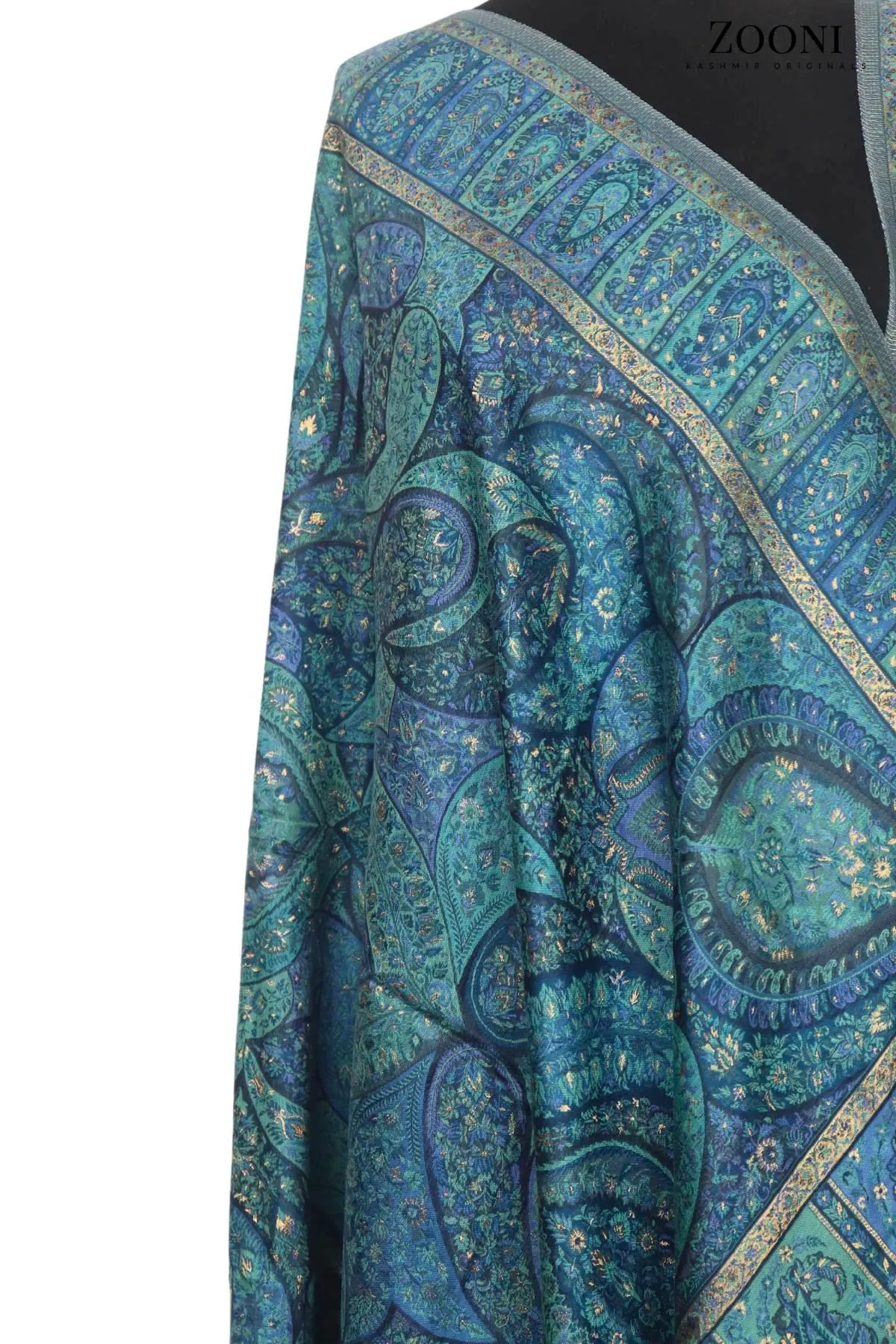 Superfine Kaani Jaamawar Silk Summer Shawl - Ocean