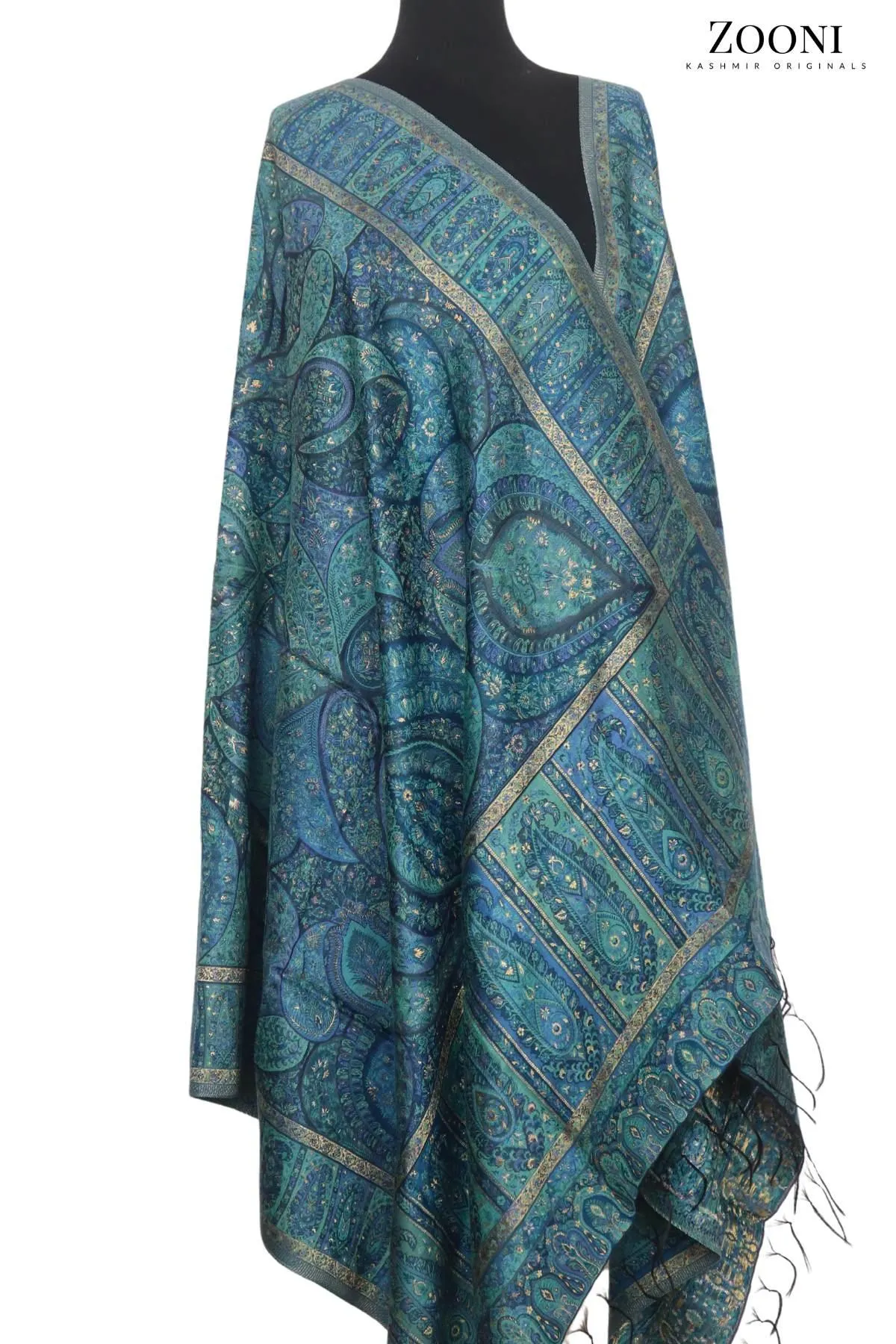 Superfine Kaani Jaamawar Silk Summer Shawl - Ocean