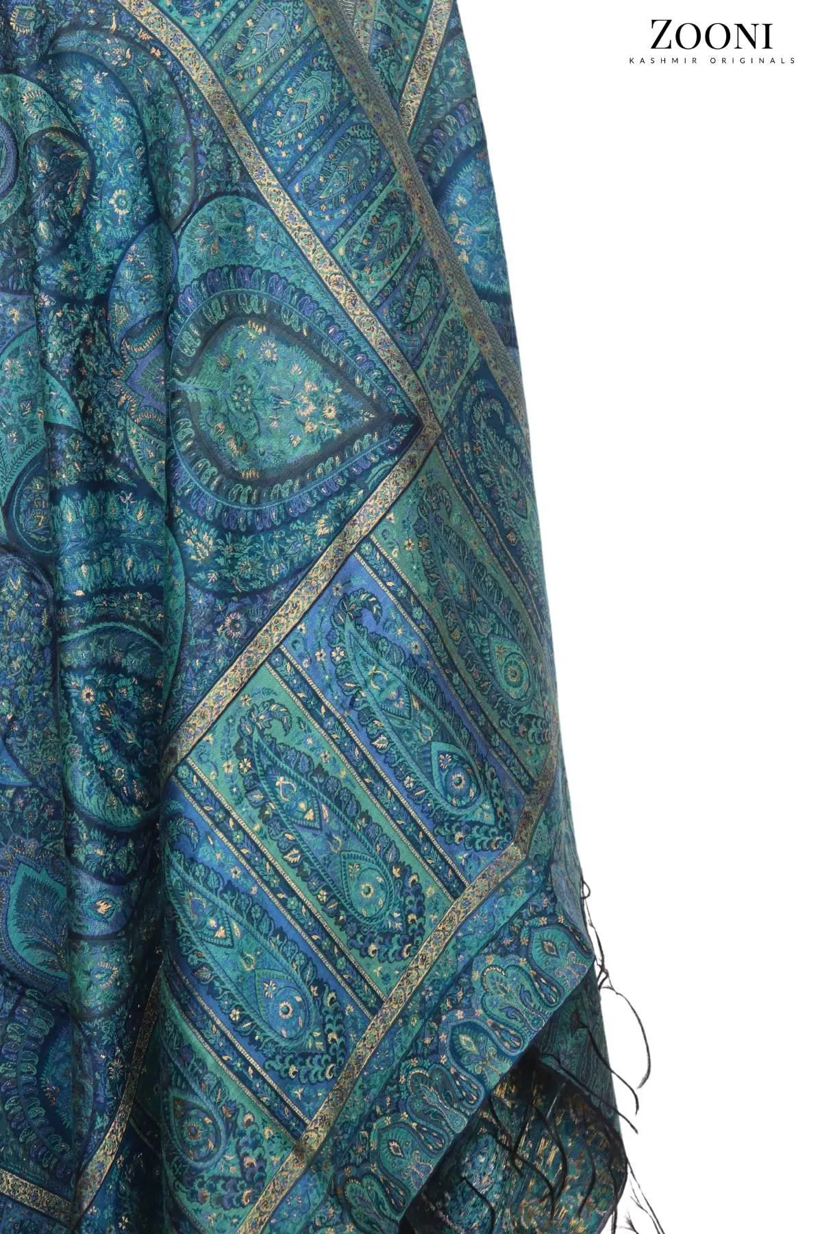 Superfine Kaani Jaamawar Silk Summer Shawl - Ocean