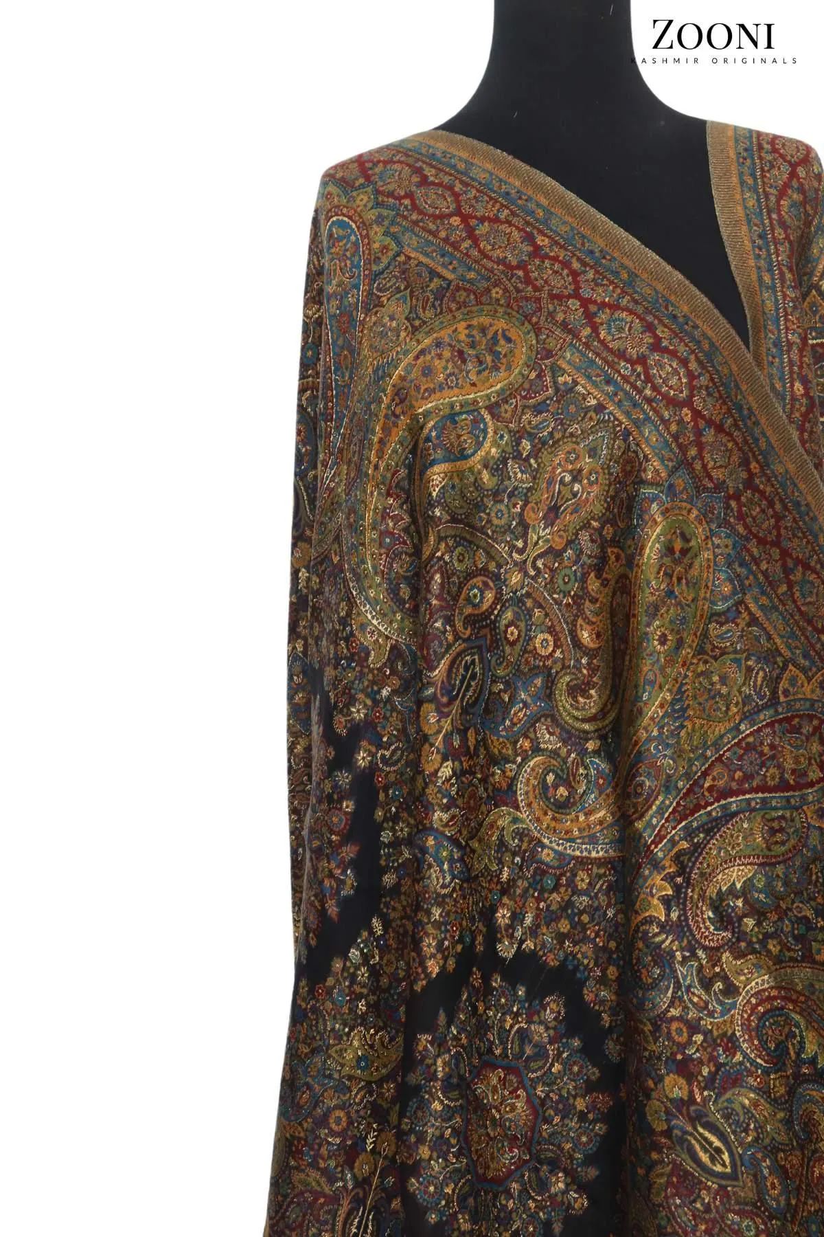 Superfine Kaani Jaamawar Silk Summer Shawl - Royal Black
