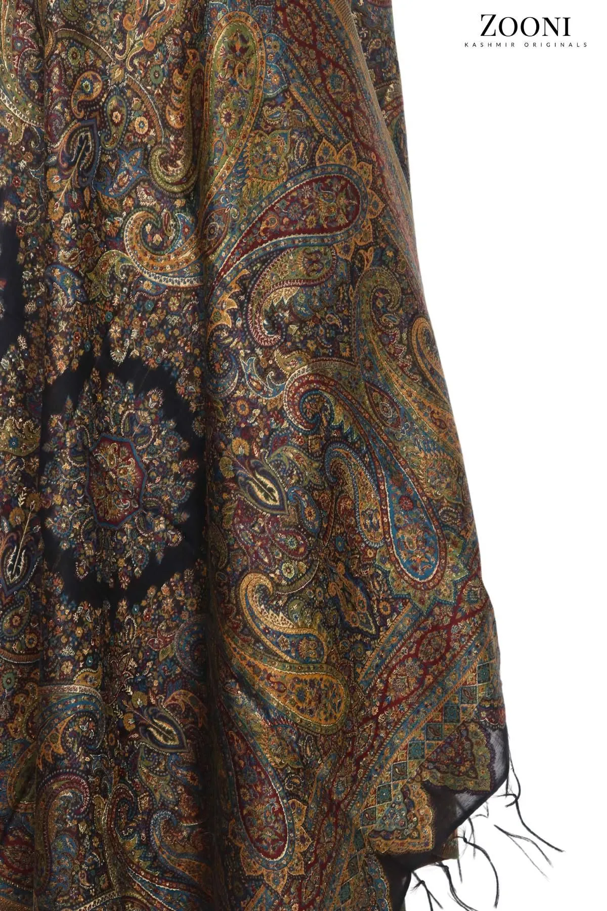 Superfine Kaani Jaamawar Silk Summer Shawl - Royal Black