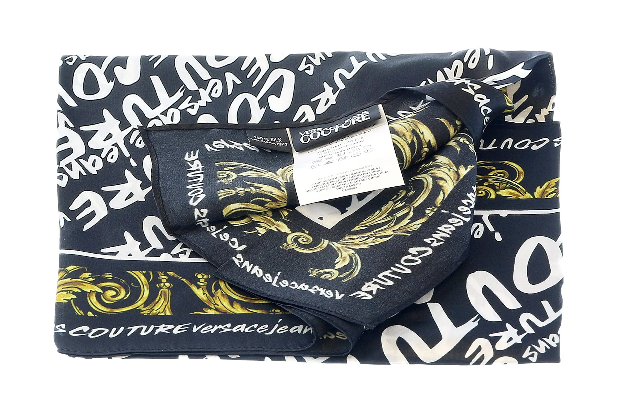 Versace Jeans Couture Black/Gold Signature Brush Pattern Fashion Scarf