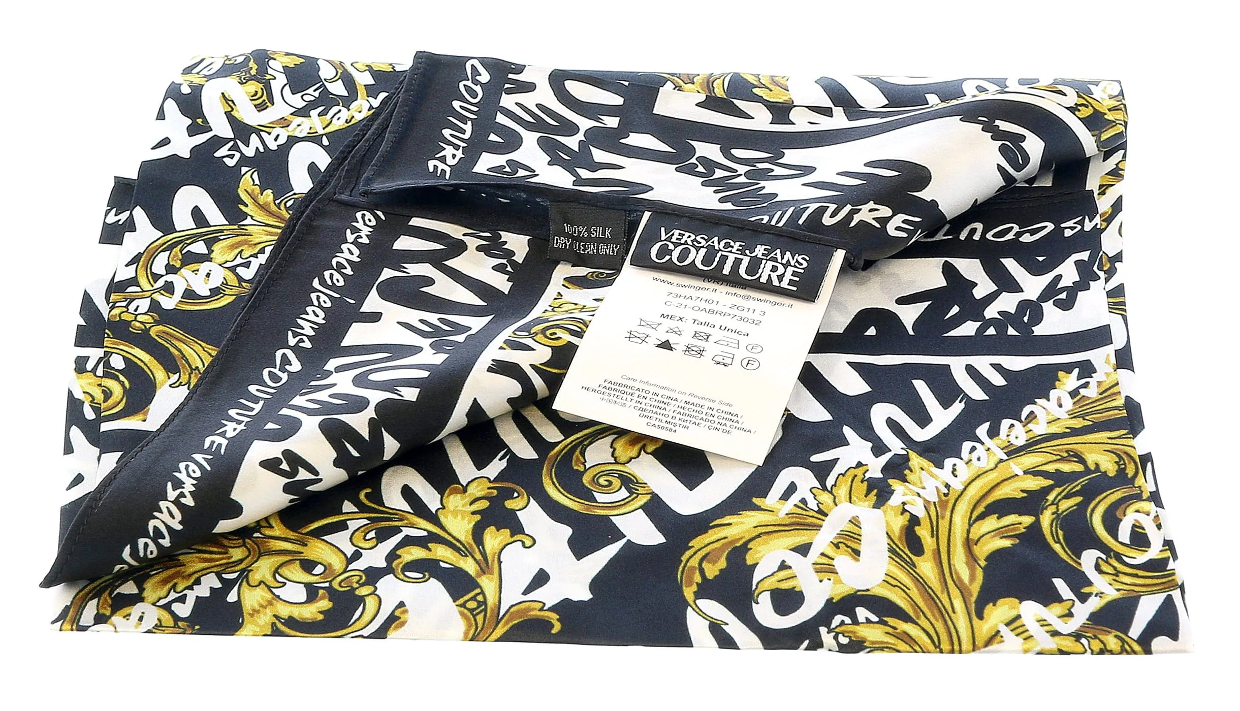 Versace Jeans Couture Black/Gold/White Signature Brush Pattern Fashion Scarf