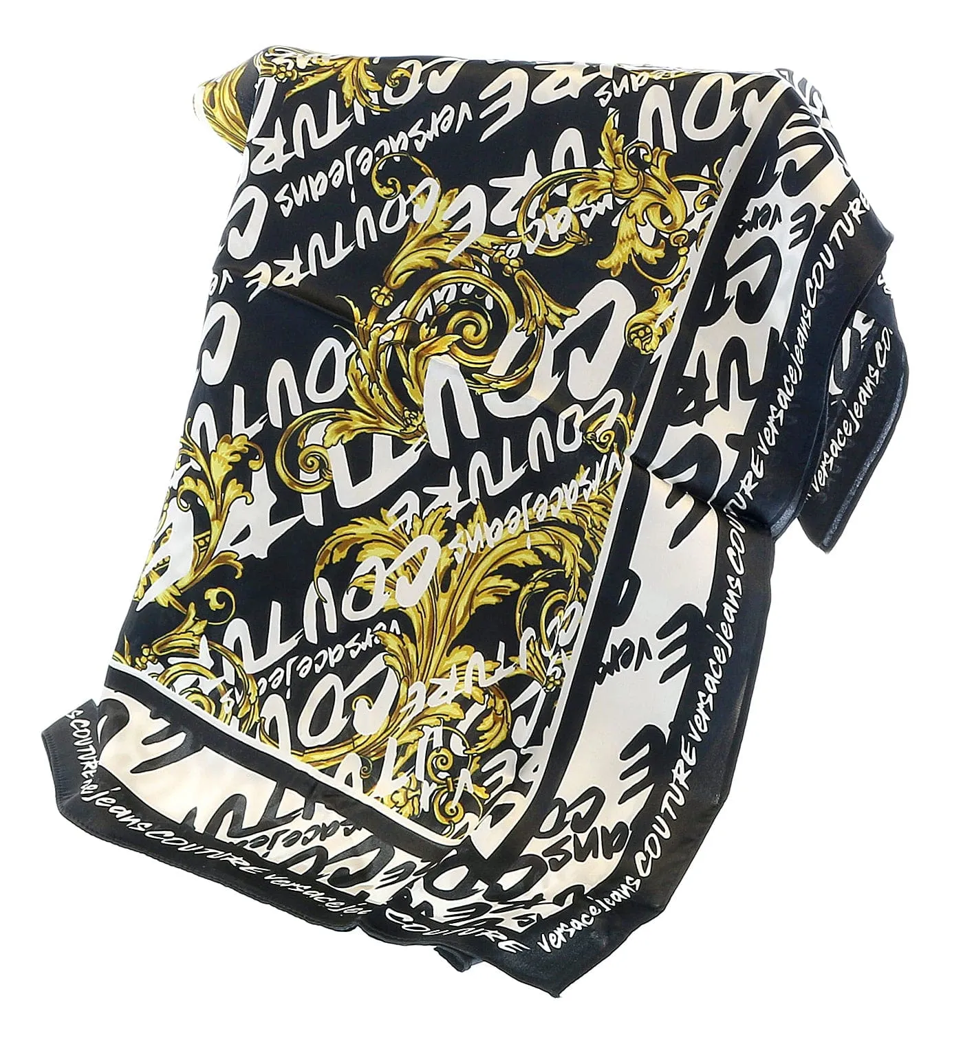 Versace Jeans Couture Black/Gold/White Signature Brush Pattern Fashion Scarf