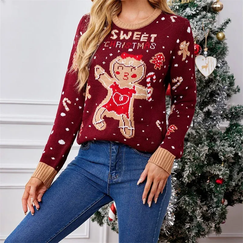 Wenkouban-Christmas Thanksgiving outfits_Loose Casual Christmas Print Warm Long Sleeve Knit Christmas Sweater