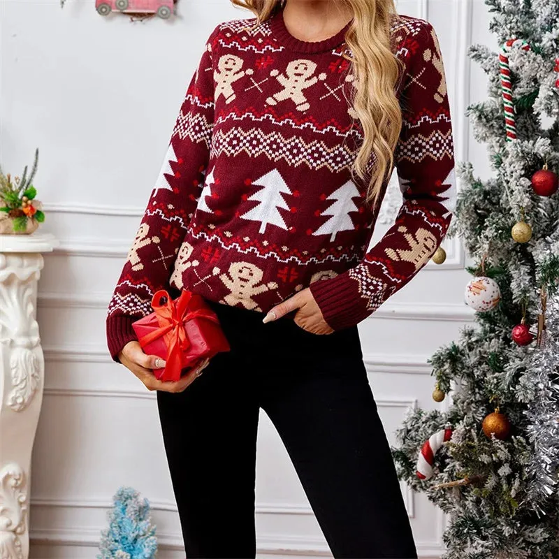 Wenkouban-Christmas Thanksgiving outfits_Loose Casual Christmas Print Warm Long Sleeve Knit Christmas Sweater