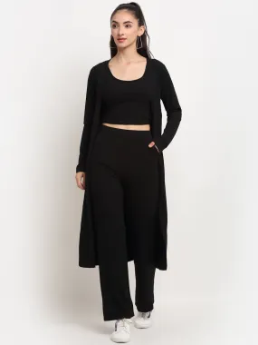 Women Black Round Neck Solid Sets