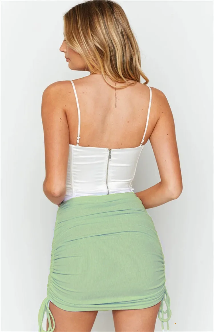 Women Europe INS Women Slim Look Hip Flattering Drawstring Skirt