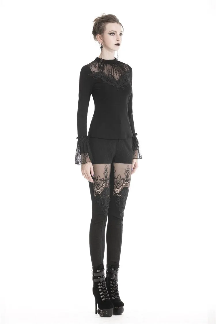 Women gothic punk victorian tight trousers with flower PW089