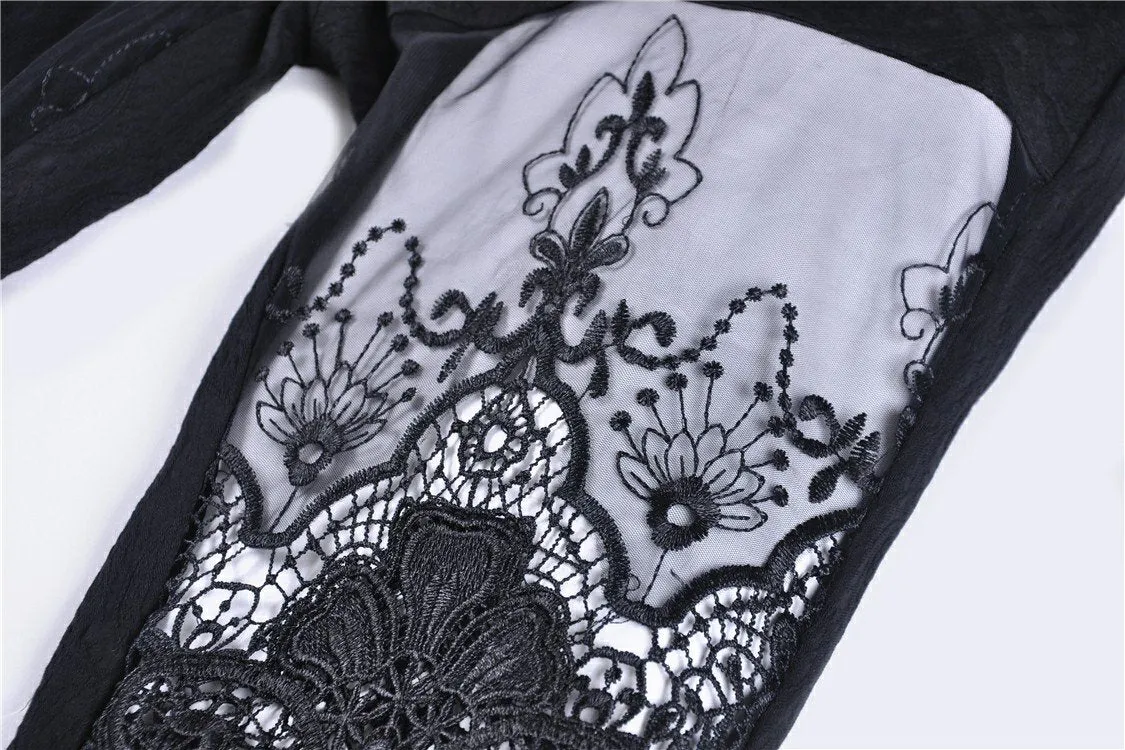 Women gothic punk victorian tight trousers with flower PW089