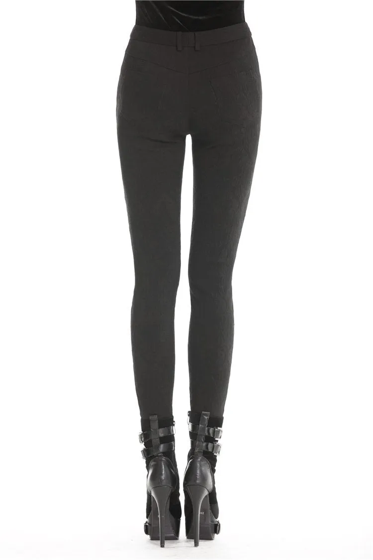 Women gothic punk victorian tight trousers with flower PW089