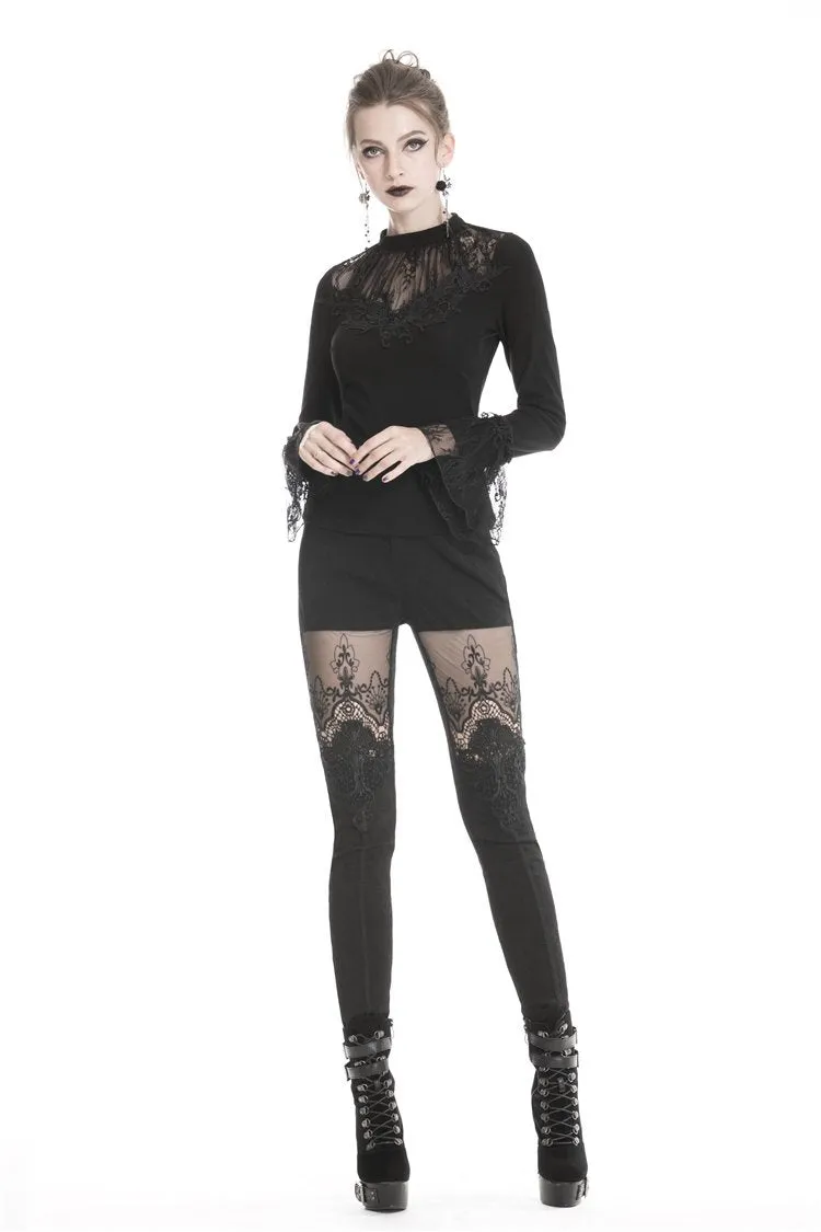 Women gothic punk victorian tight trousers with flower PW089