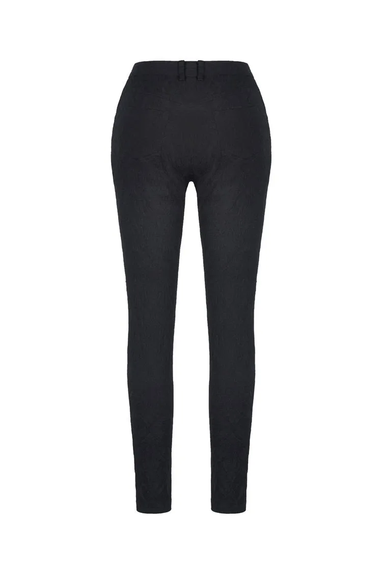 Women gothic punk victorian tight trousers with flower PW089