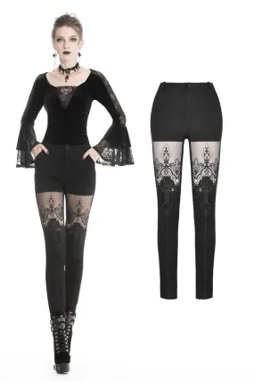 Women gothic punk victorian tight trousers with flower PW089