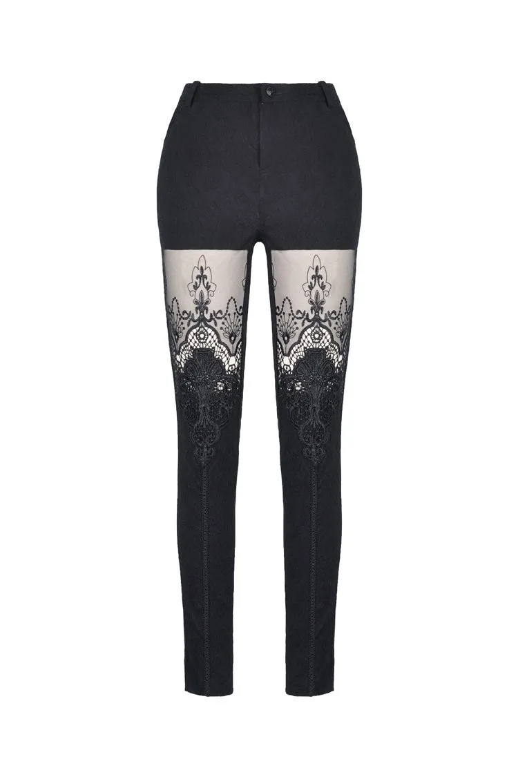 Women gothic punk victorian tight trousers with flower PW089