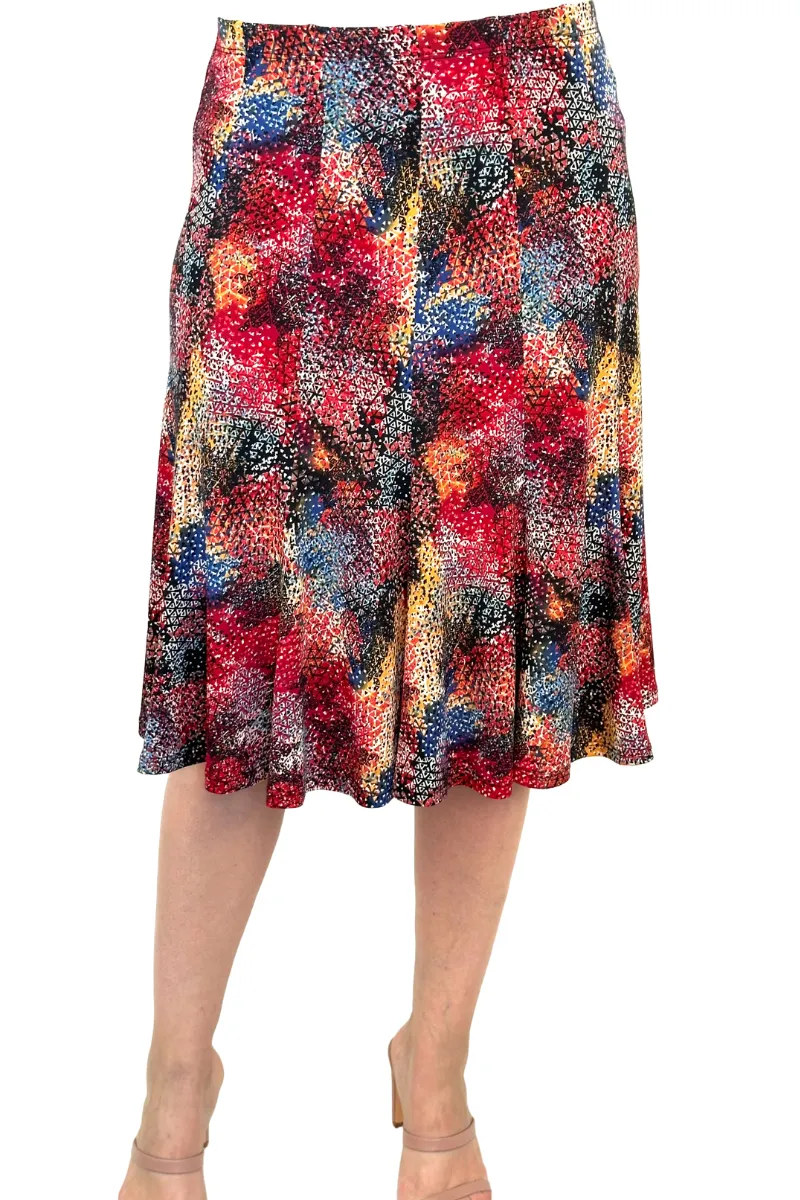 Women's Skirt Red Multi Color Quality Stretch Fabric Flattering Design our best Seller On Sale Yvonne Marie Made in Canada
