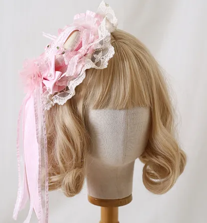 Xiaogui~Mood Limited Pink~Kawaii Lolita Lace Headdress Accessories