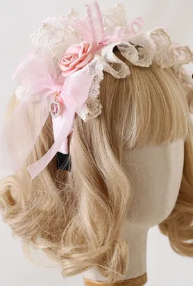 Xiaogui~Mood Limited Pink~Kawaii Lolita Lace Headdress Accessories